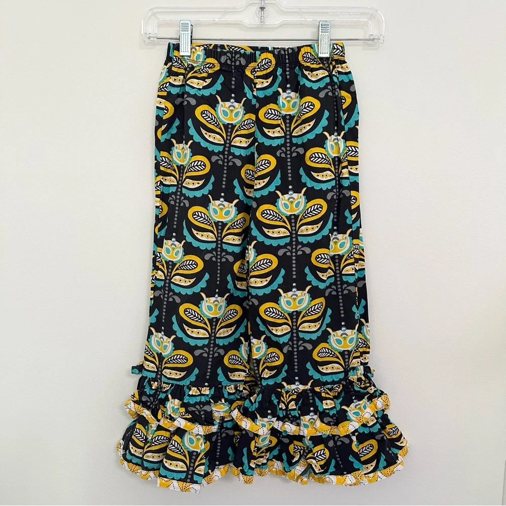 Jelly the Pug Vibrant Yellow Teal and Black 2 Piece Outfit girls size 7 Birds
